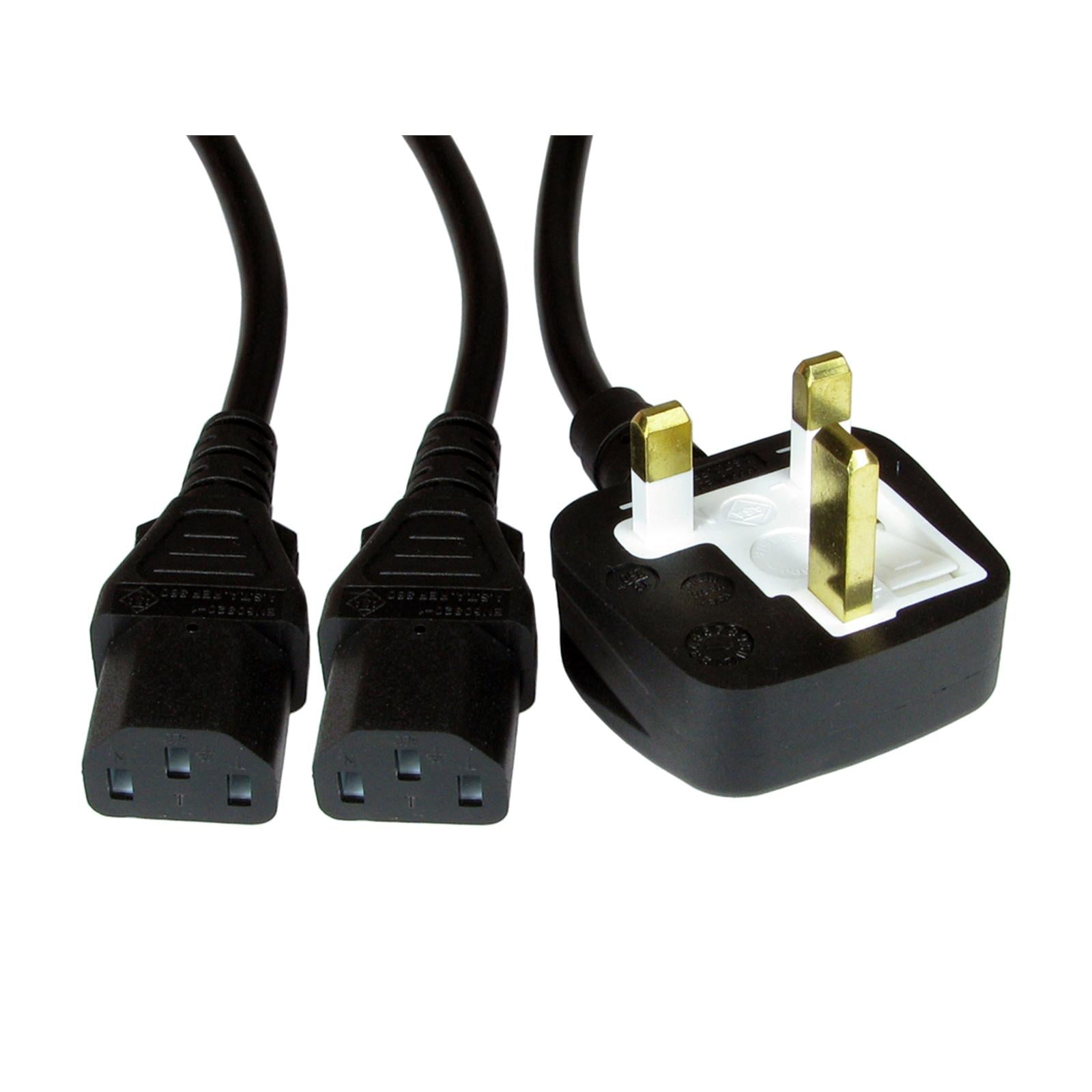 UK Mains to Dual IEC C13 Splitter Cable 1.8m ASTA Approved Black