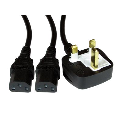 UK Mains to Dual IEC C13 Splitter Cable 1.8m ASTA Approved Black