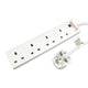4 Gang Surge Protected Extension Lead 2m White - UK Mains LED