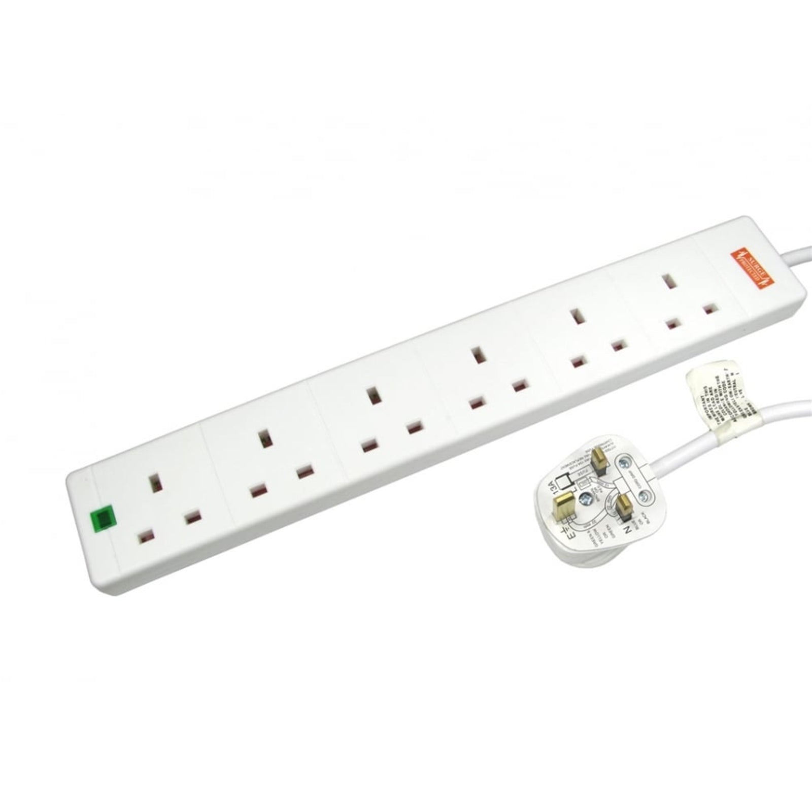 5m 6 Gang Surge Protected Extension Lead with LED - White UK