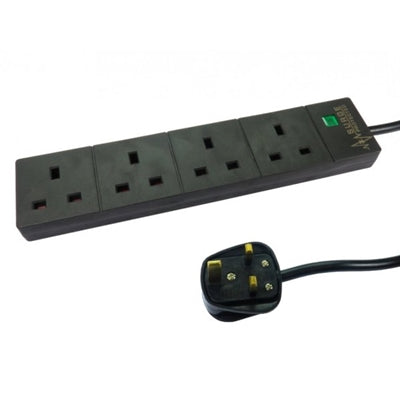 4 Gang Surge Protected Extension Lead 2m Cable LED Indicator Black