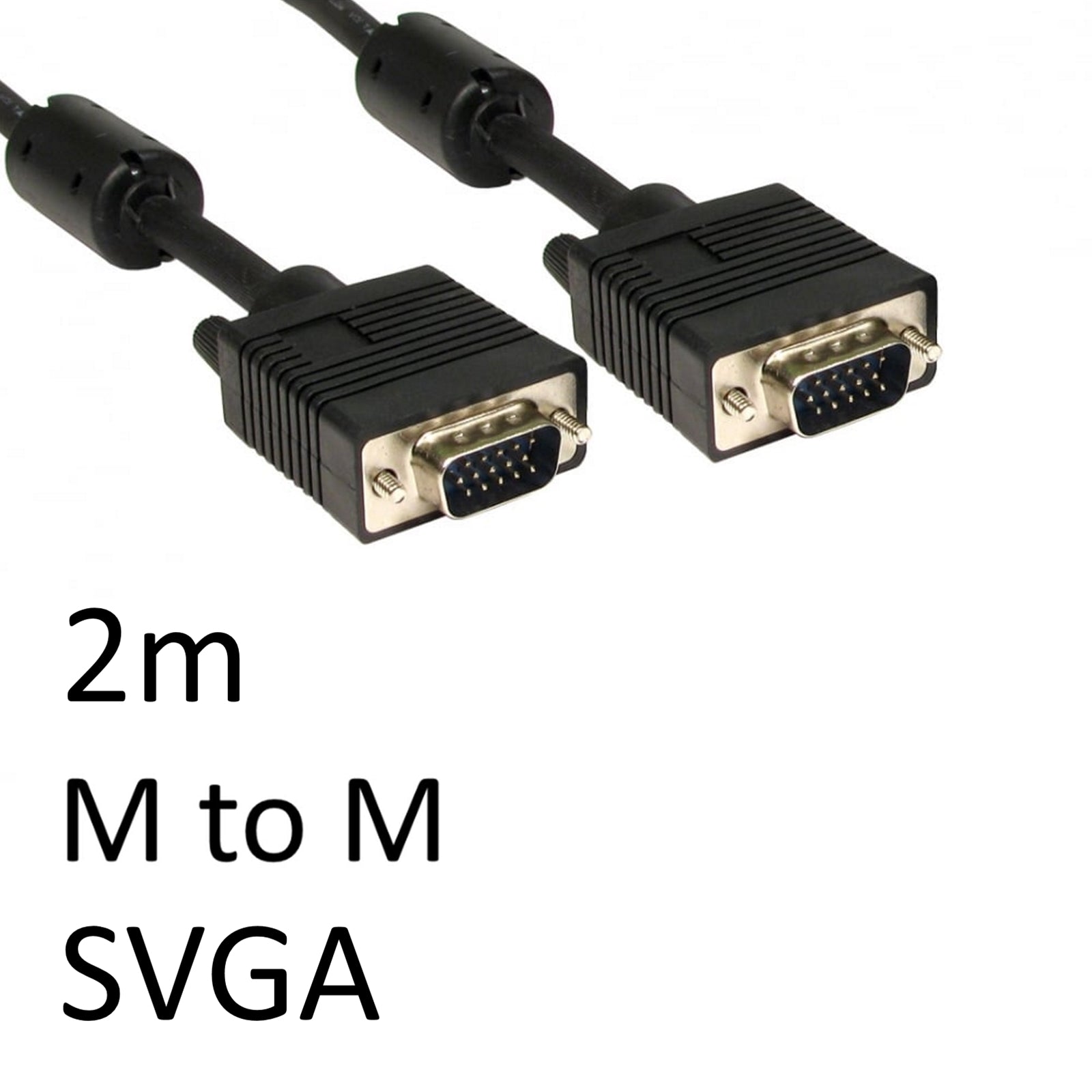 2m VGA Cable Male to Male - Triple Shielded 28AWG Black SVGA