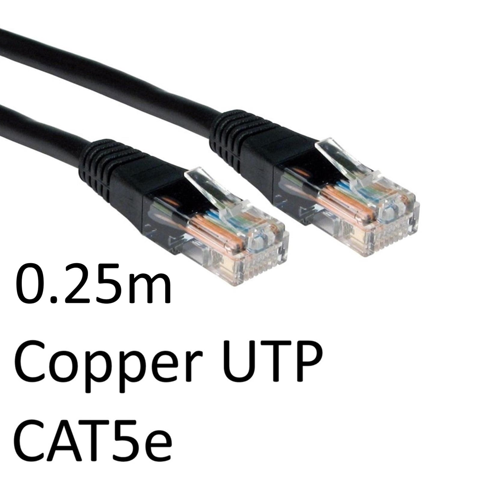 0.25m Black CAT5e Ethernet Cable - Full Copper UTP RJ45 Patch Lead