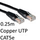 0.25m Black CAT5e Ethernet Cable - Full Copper UTP RJ45 Patch Lead