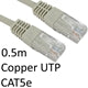 CAT5e Ethernet Cable 0.5m Grey - Full Copper 26AWG RJ45 UTP