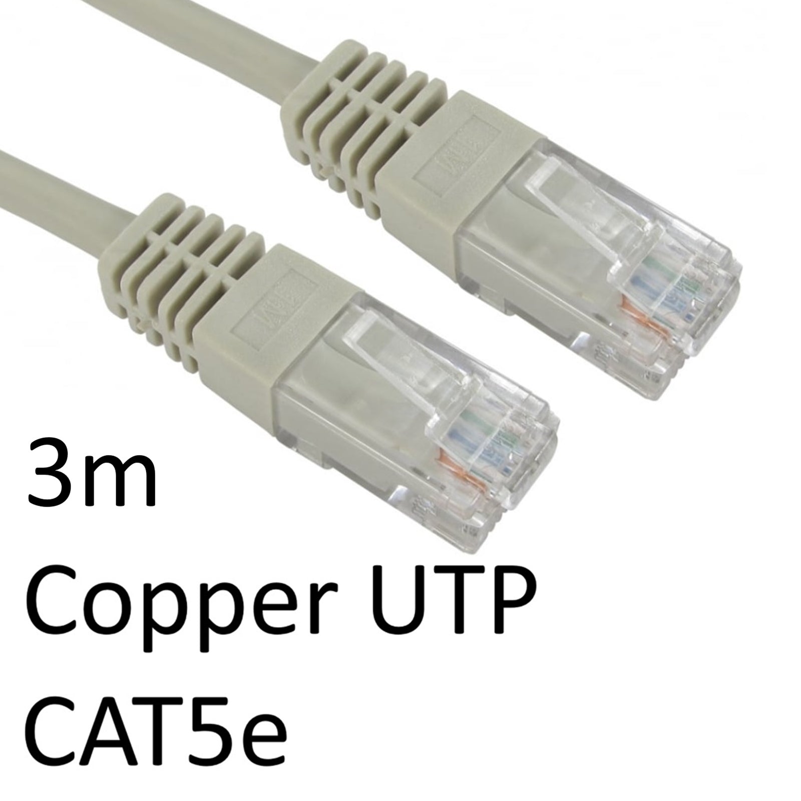 CAT5e Ethernet Cable 3m Grey - Full Copper RJ45 UTP Patch Lead
