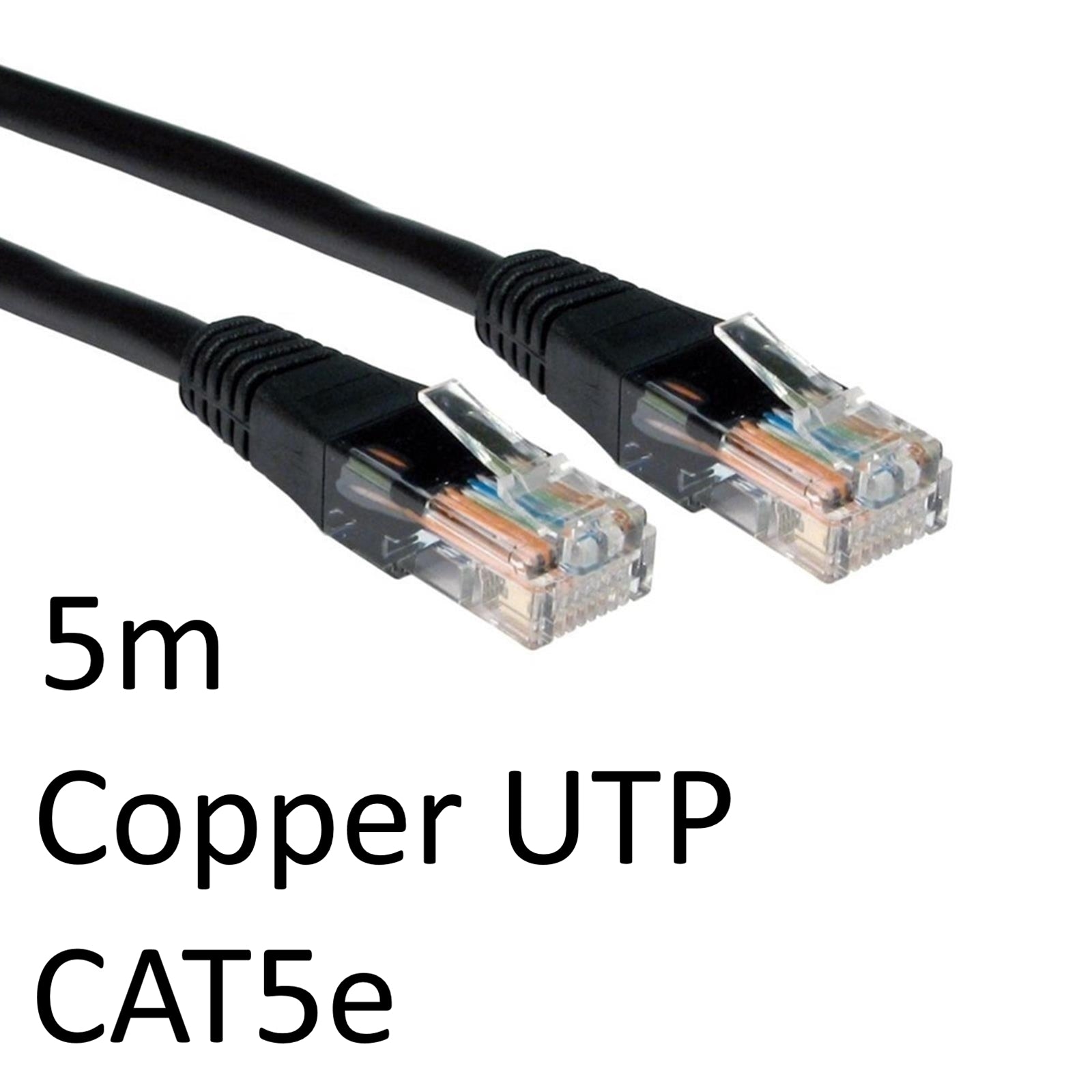 5m Black CAT5e Ethernet Cable - Full Copper RJ45 UTP Patch Lead