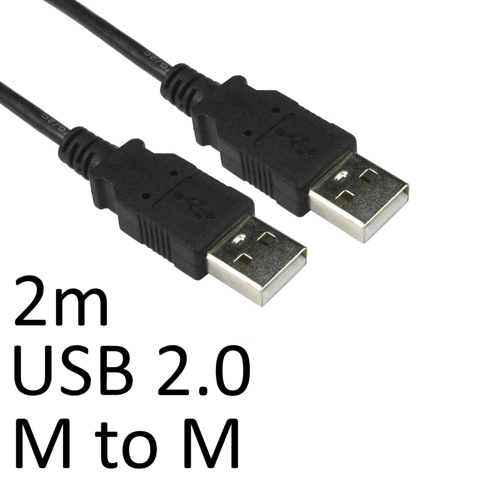 USB 2.0 A Male to Male Cable 2m Black Shielded 480Mbps