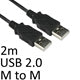 USB 2.0 A Male to Male Cable 2m Black Shielded 480Mbps