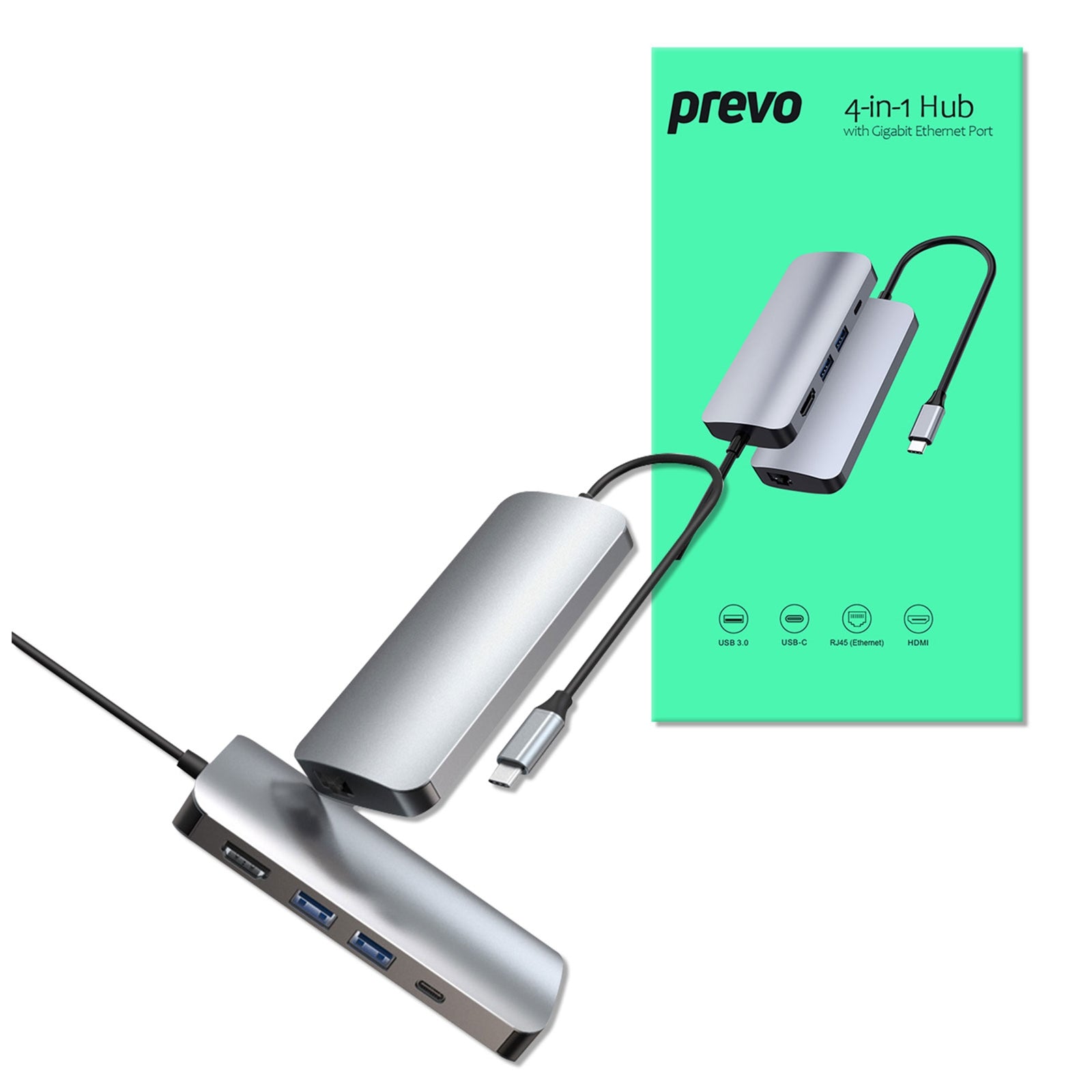 Prevo C501R Aluminum USB-C Hub - 4K HDMI, Gigabit Ethernet, 60W PD