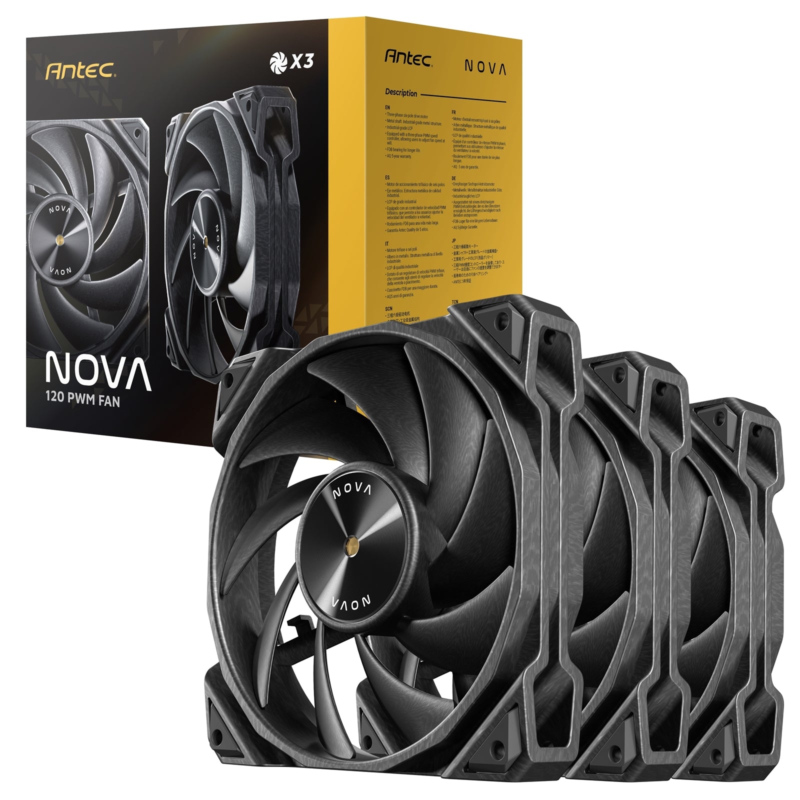 Antec NOVA 120mm PWM Fan 3-Pack - FDB, 3200 RPM, Metal Frame