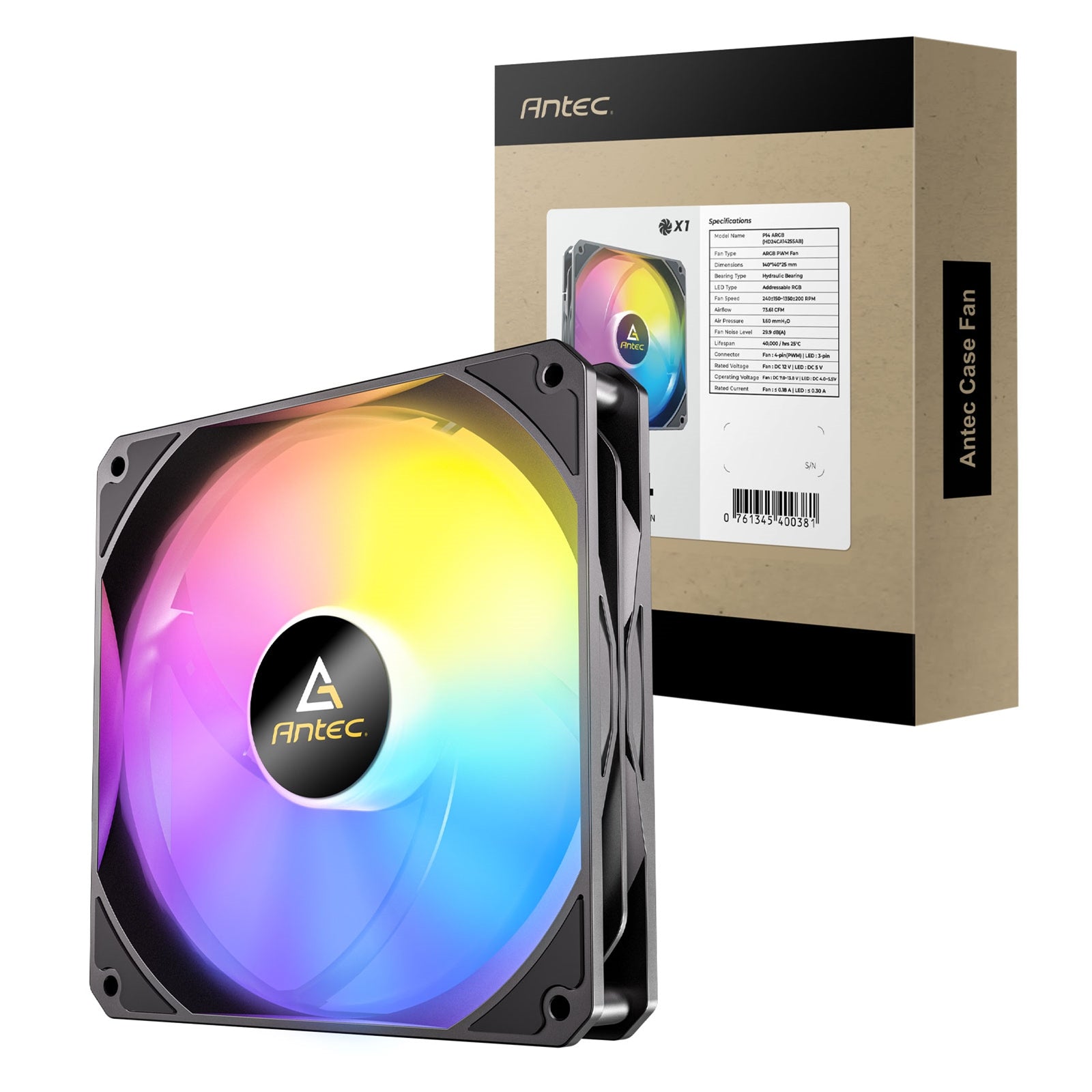 Antec P14 ARGB PWM 140mm Fan - Hydraulic Bearing, 1350 RPM