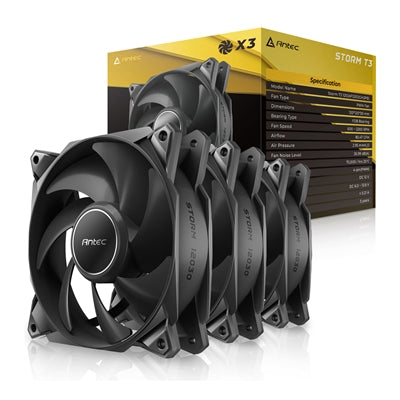 Antec Storm T3 120mm PWM Case Fan 3-Pack - 30mm Thick FDB Black
