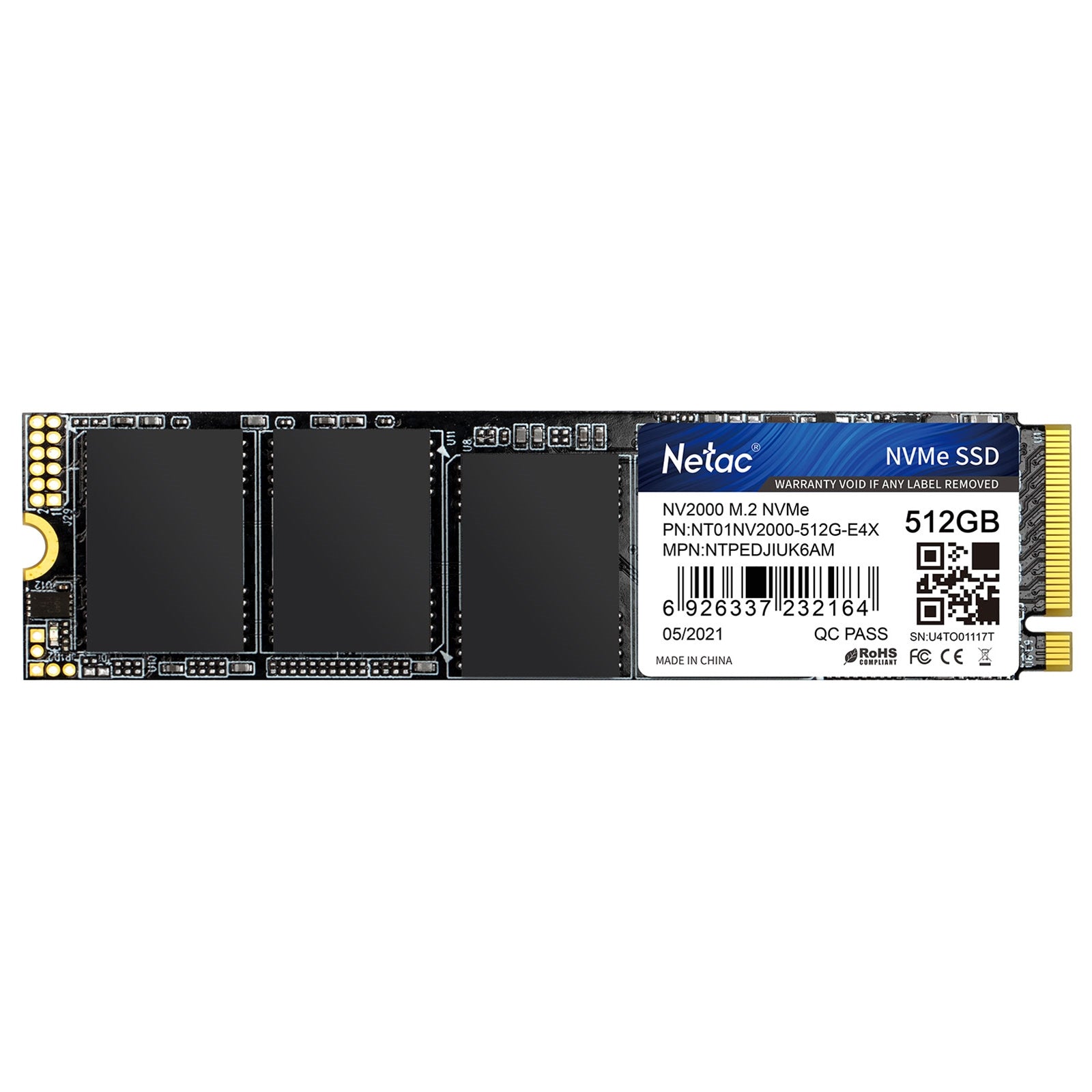 NETAC NV2000 512GB NVMe SSD PCIe Gen3 M.2 2280 - 2500MB/s