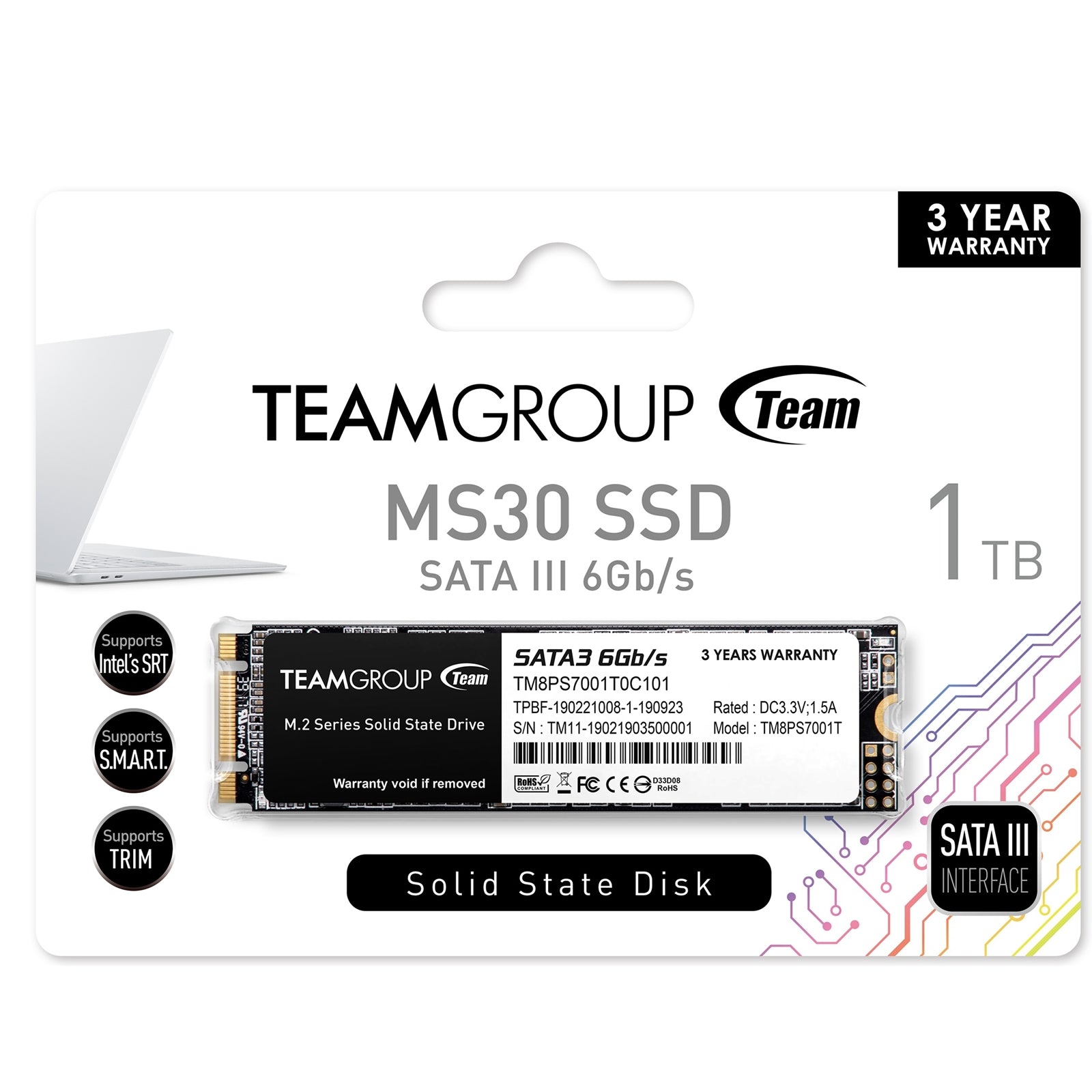Team MS30 1TB M.2 SATA SSD - 530MB/s Read - Compact Storage