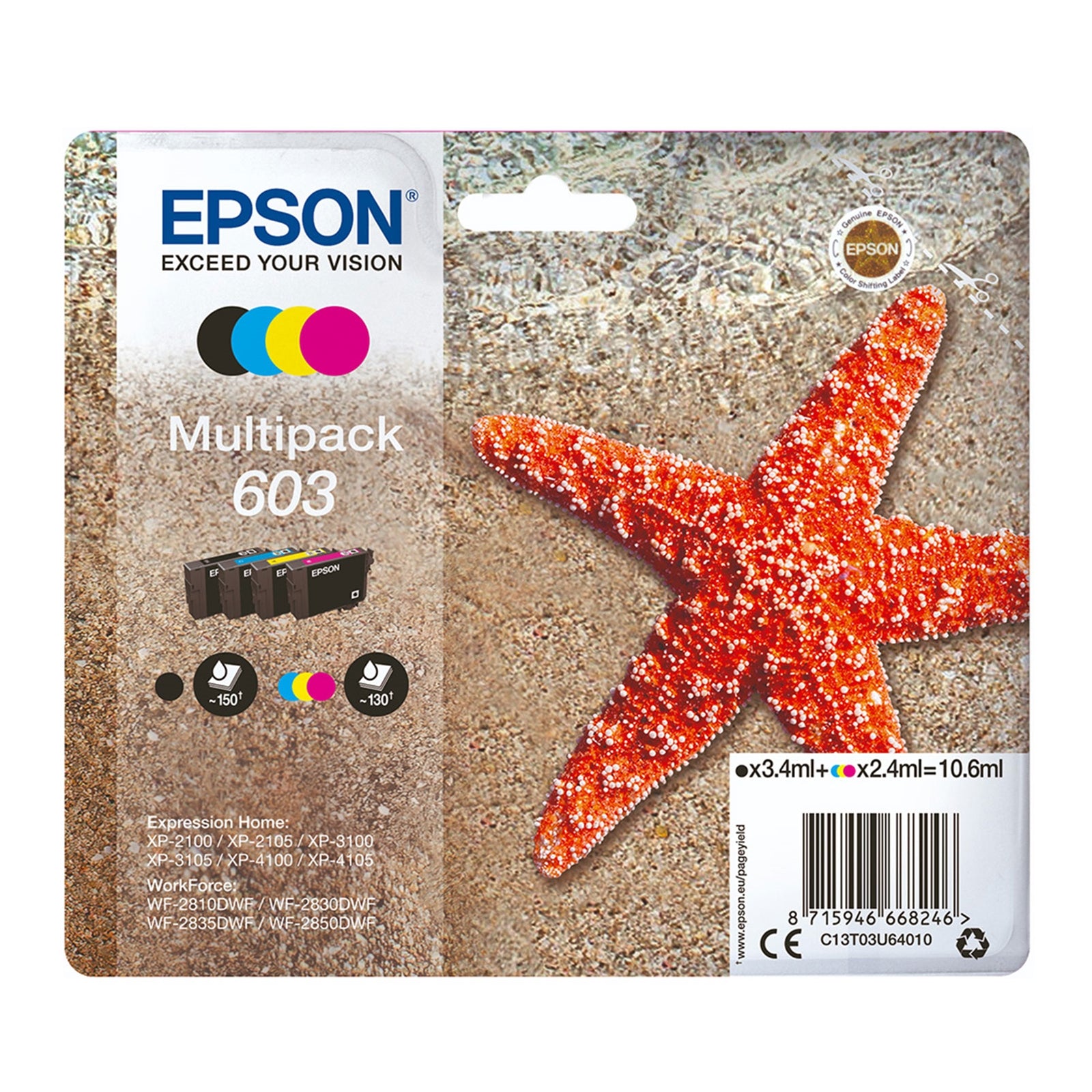 Epson 603 Genuine Ink Cartridge Multipack - 4 Colors CMYK