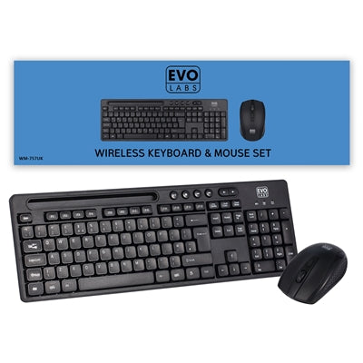 Evo Labs WM-757UK Wireless Keyboard Mouse Combo UK QWERTY 105-Key