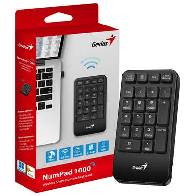 Genius NumPad 1000 Wireless Numeric Keypad - 21-Key Chiclet Black
