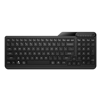 HP 475 wireless keyboard, compact dual-mode Bluetooth/2.4GHz, UK layout, sleek black design.