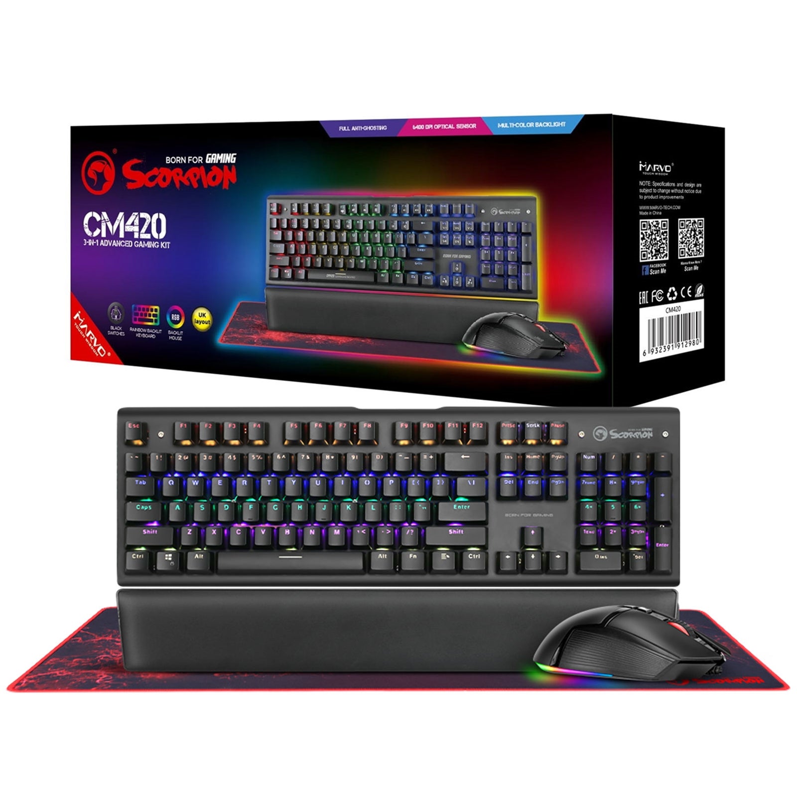 Marvo Scorpion CM420 Gaming Bundle - Mechanical Blue Switch RGB 3-in-1