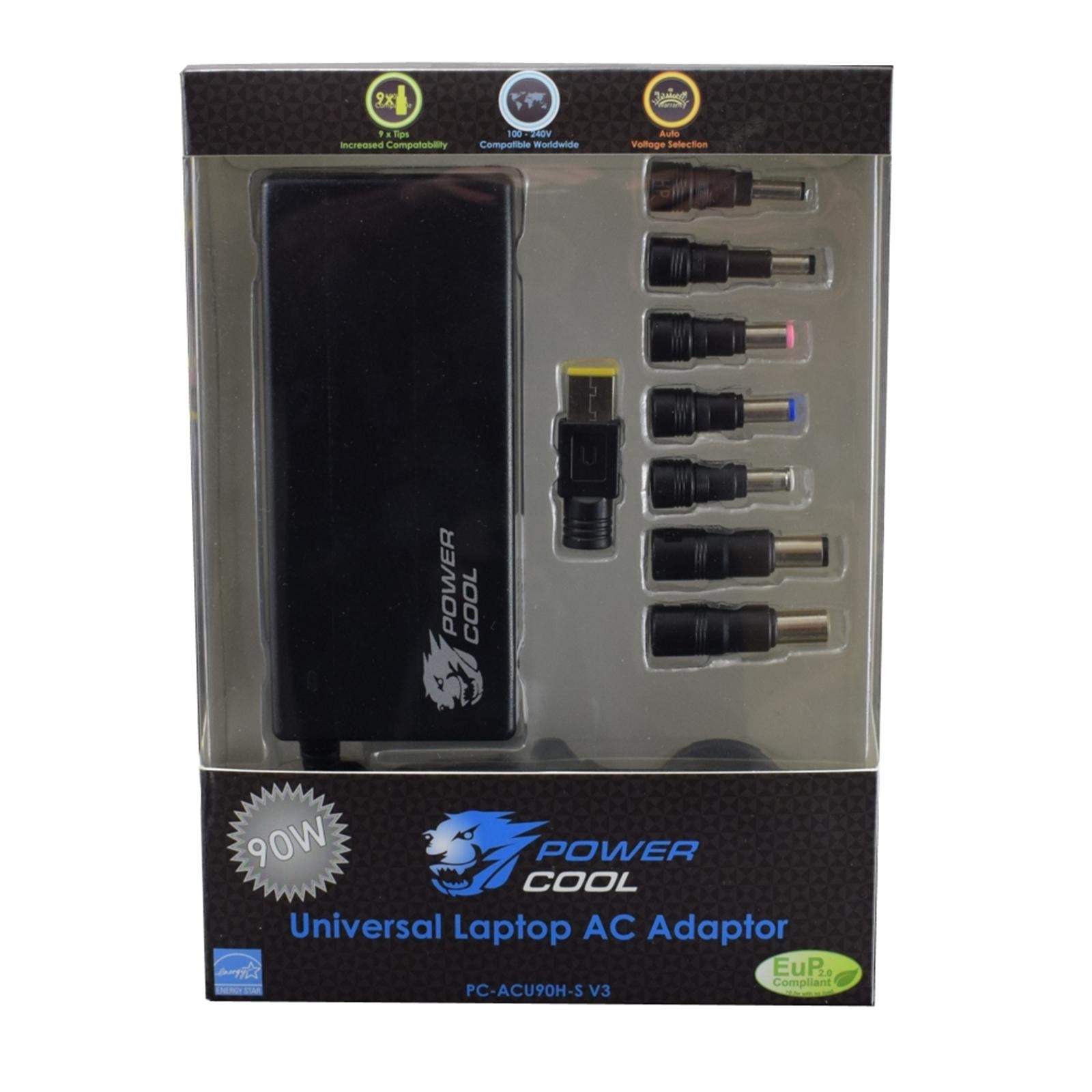 PowerCool 90W Universal Laptop Charger - 8 Tips, Auto Voltage