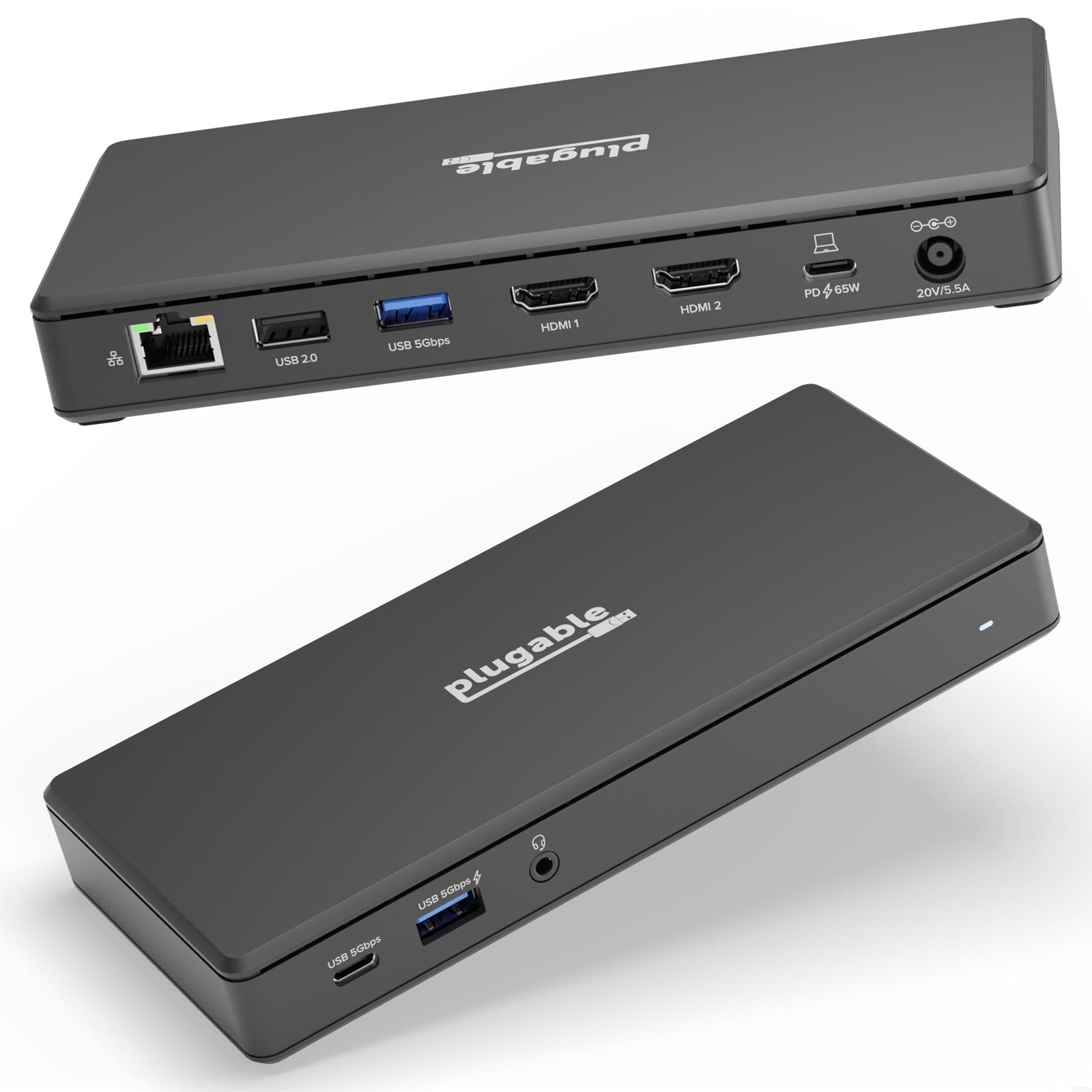 Plugable USB-C Dual HDMI Dock 4K 60Hz 65W PD Desktop Station