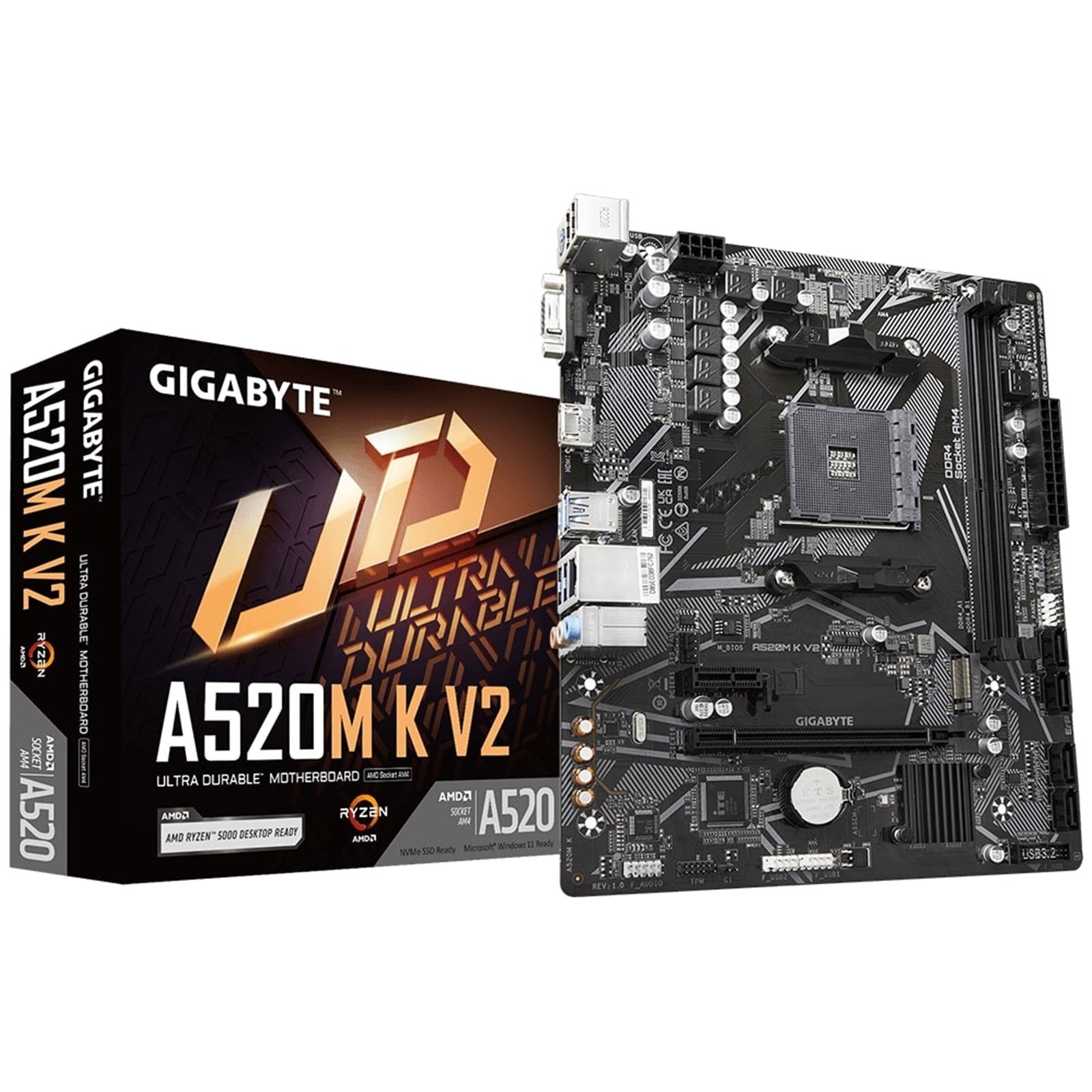 Gigabyte A520M K V2 AM4 Micro-ATX Motherboard - DDR4 64GB, M.2 NVMe