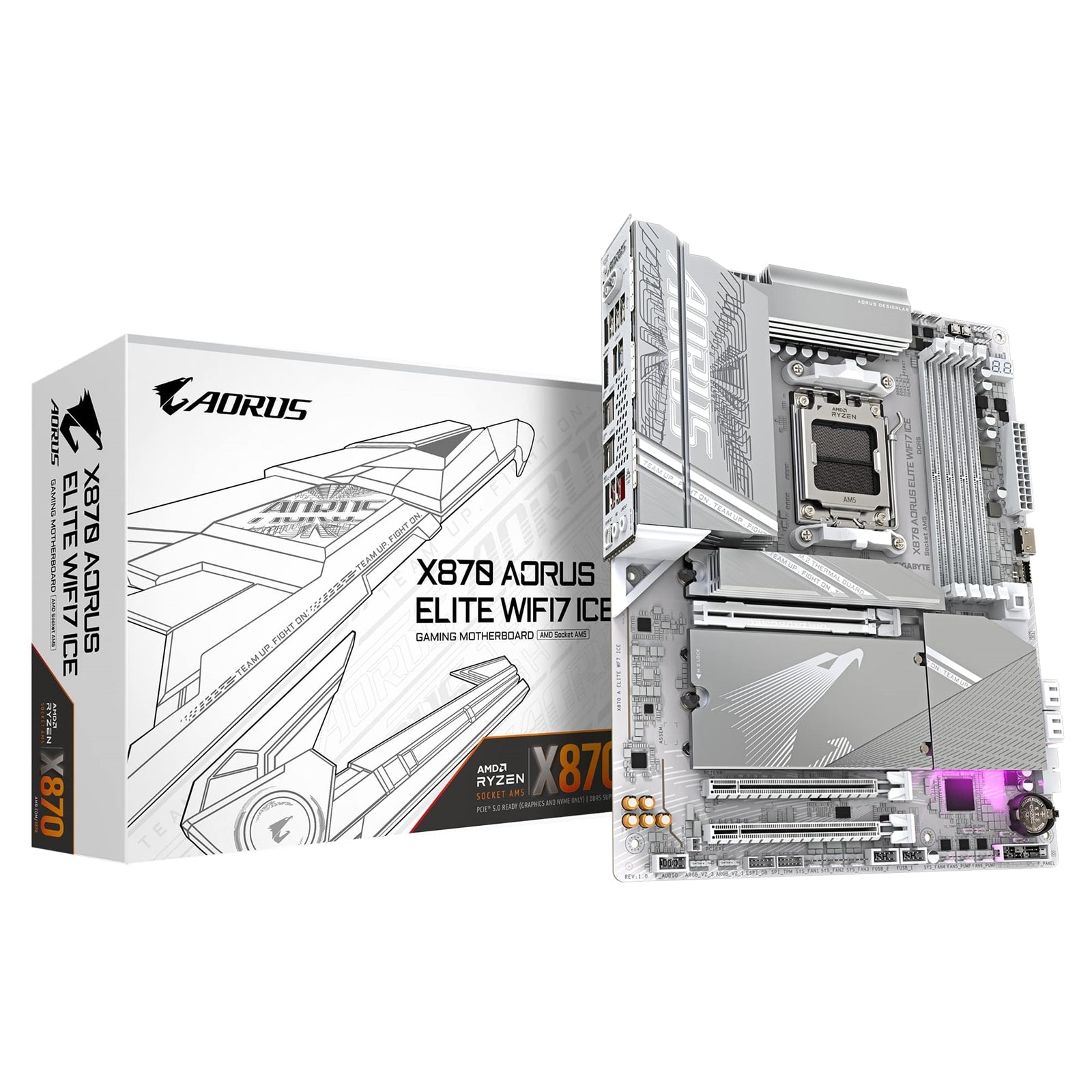 Gigabyte X870 AORUS ELITE WIFI7 ICE White ATX AM5 Motherboard DDR5