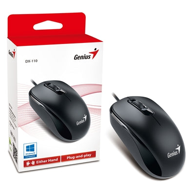 Genius DX-110 Wired USB Mouse - 1000 DPI Optical, Ambidextrous, Black
