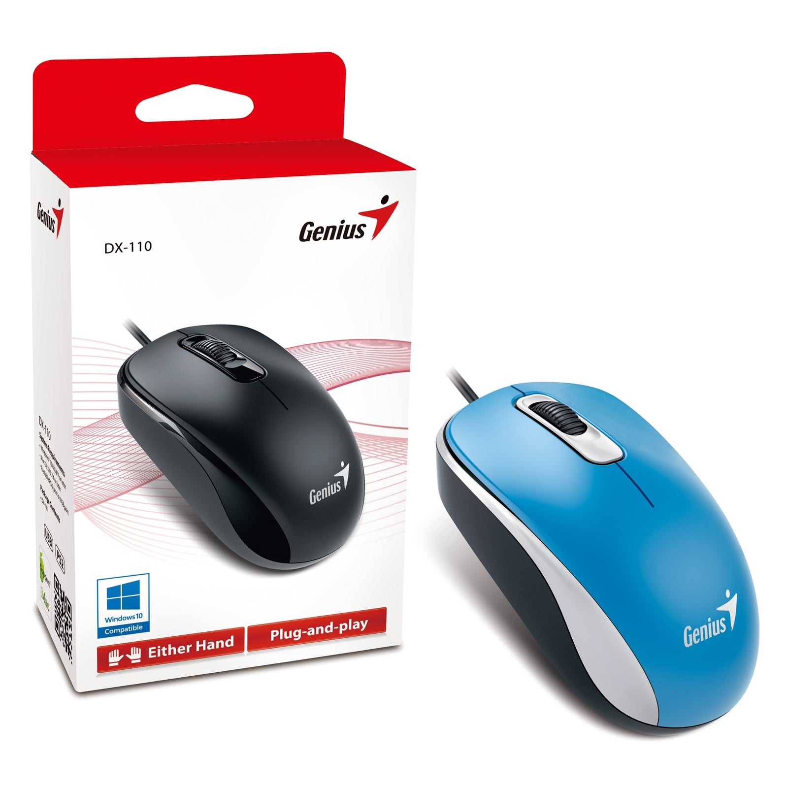 Genius DX-110 Wired USB Mouse - 1000 DPI Optical Blue 3-Button