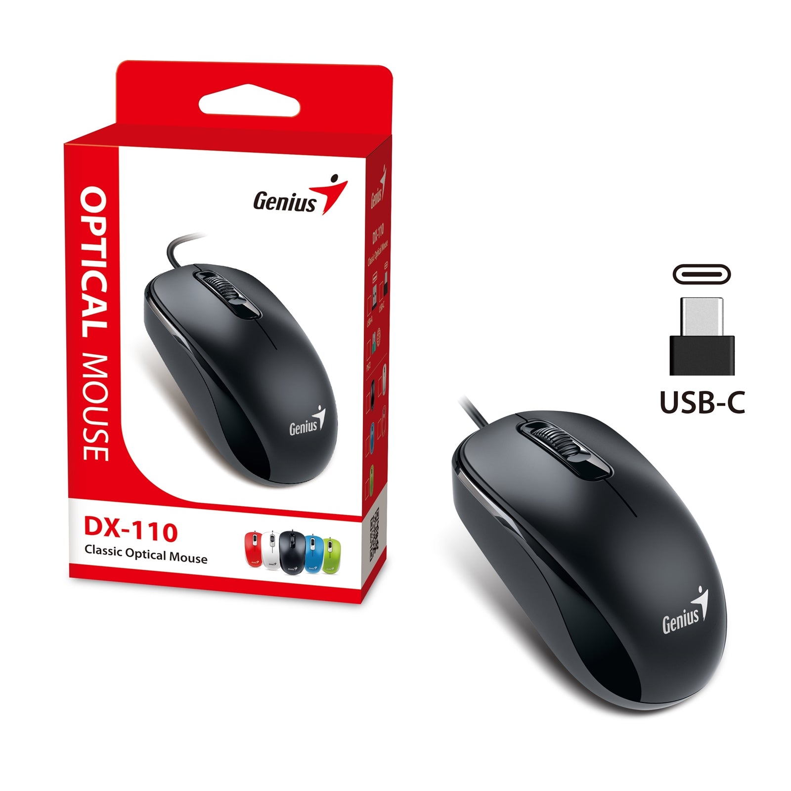 Genius DX-110 USB-C Wired Optical Mouse 1000 DPI Black