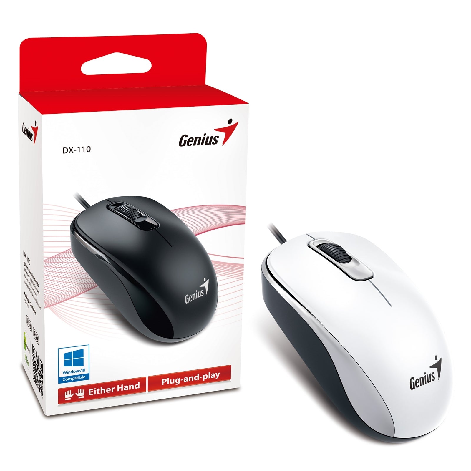 Genius DX-110 USB Wired Optical Mouse - 1000 DPI, White, Ambidextrous