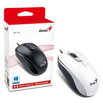 Genius DX-110 USB Wired Optical Mouse - 1000 DPI, White, Ambidextrous