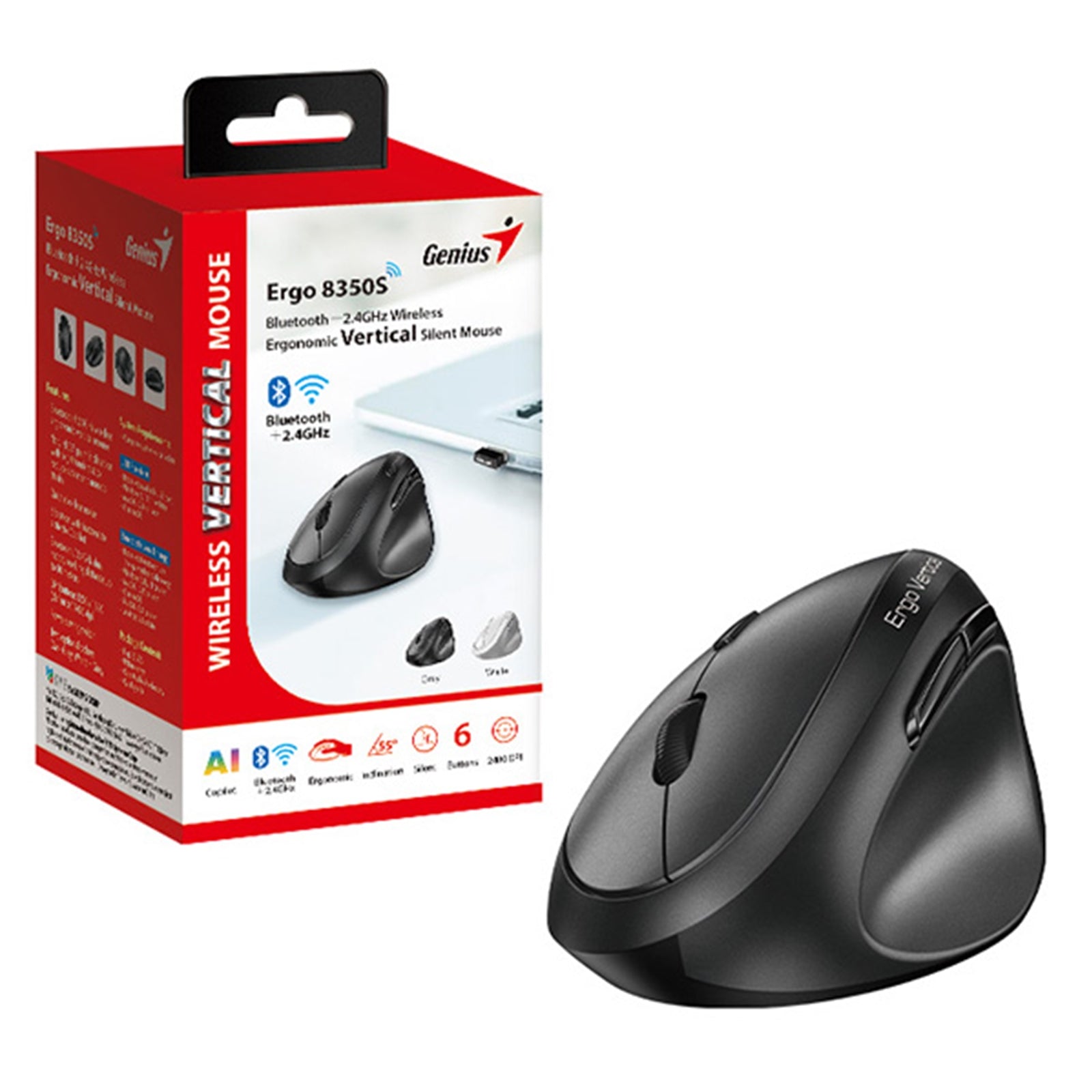 Genius Ergo 8350S Vertical Mouse - Bluetooth 5.3 & 2.4GHz Wireless
