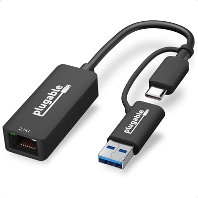 Plugable 2.5GbE USB-C/USB-A Ethernet Adapter - Dual Cable