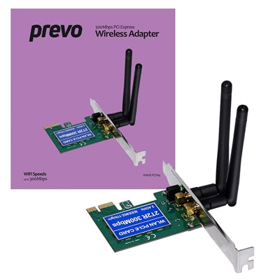 Prevo N300 300Mbps PCIe Wireless Adapter - Dual Antenna Low Profile