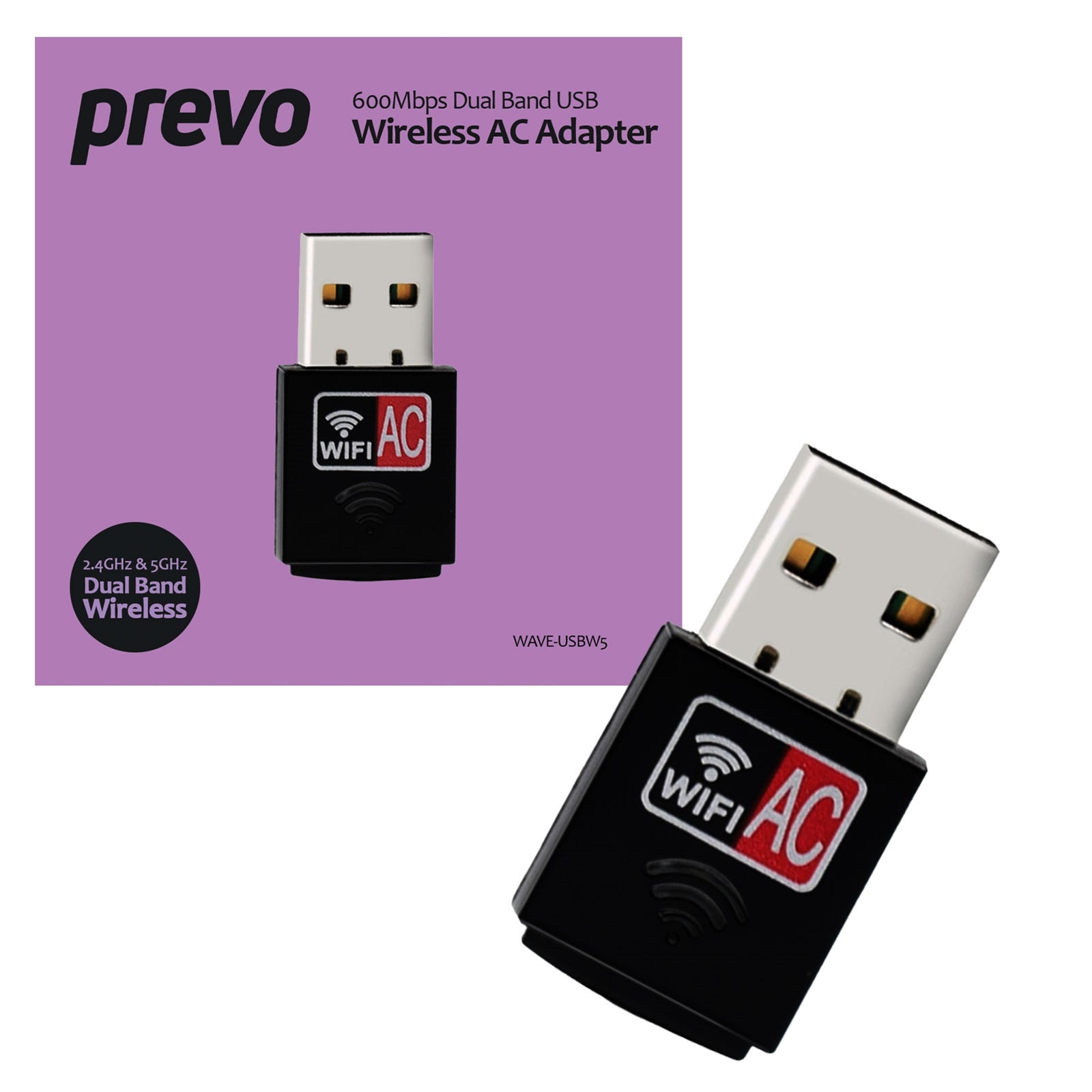 Prevo AC600 Dual Band USB WiFi Adapter 600Mbps Wireless Dongle