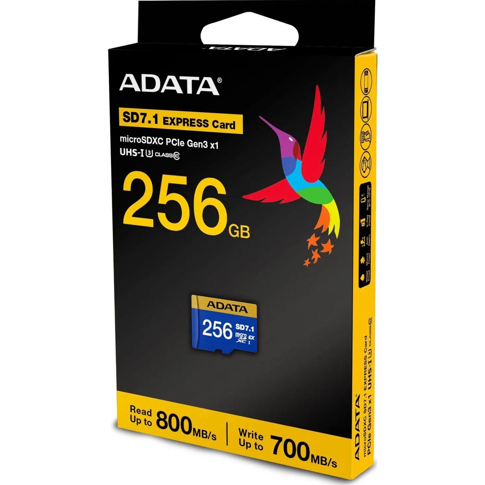 Adata Premier Extreme 256GB microSDXC SD7.1 Express Card with high-speed read up to 800MB/s and write up to 700MB/s.