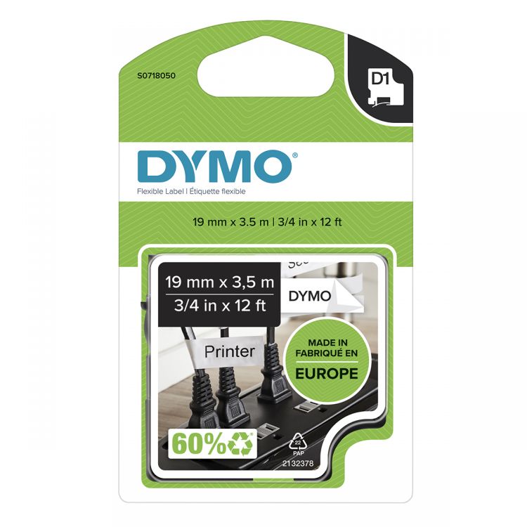Dymo 16958 19mm x 3.5m Black on White Tape