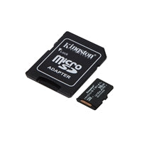 Kingston 16GB Industrial Micro SD card with UHS-I U1, Class U3 V30, includes adapter.