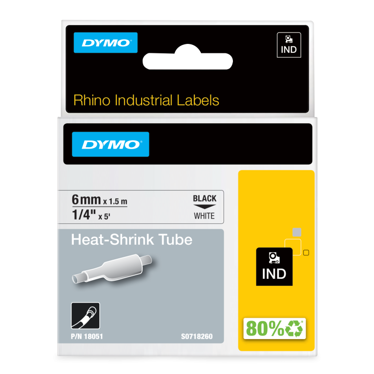Dymo 18051 6mm White Heat Shrink Tube - S0718260
