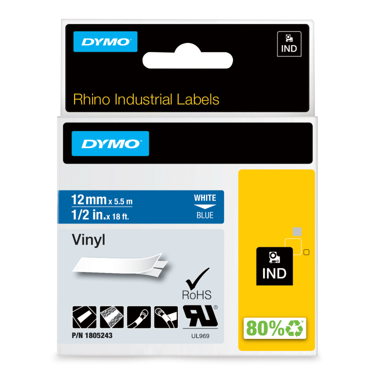 Dymo 1805243 12mm White on Blue