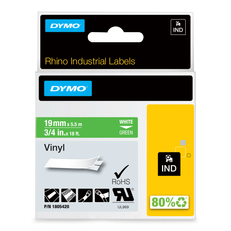 Dymo 1805420 19mm White on Green