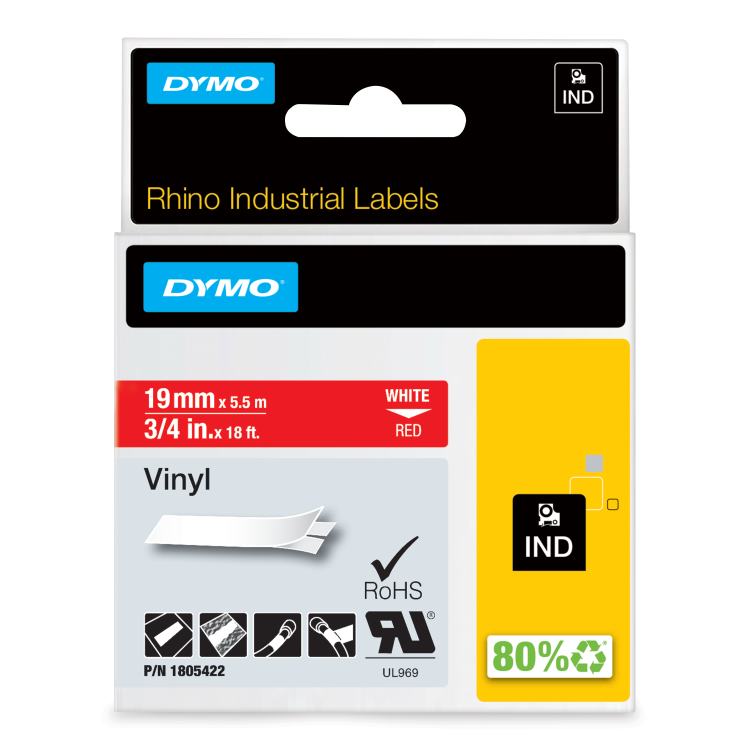 Dymo 1805422 19mm White on Red