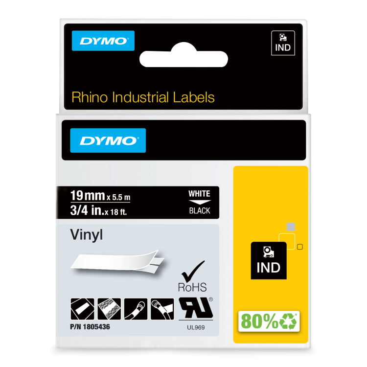 Dymo 1805436 19mm White on Black