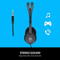 Logitech H111 Wired Headset, Stereo Sound, 3.5mm Audio Jack, Noise-Cancelling Microphone, Black