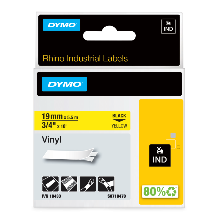 Dymo 18433 19mm Yellow Vinyl Tape - S0718470