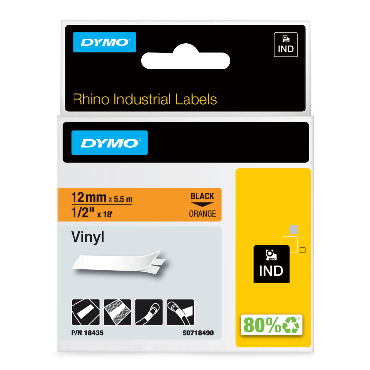 Dymo 18435 12mm Orange Vinyl Tape - S0718490