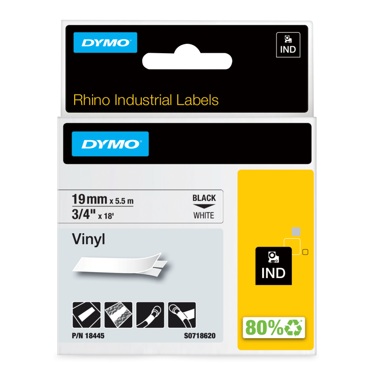 Dymo 18445 19mm White Vinyl Tape - S0718620