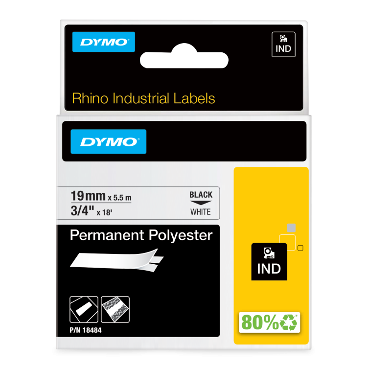 Dymo 18484 19mm Black on White Tape - S0718220